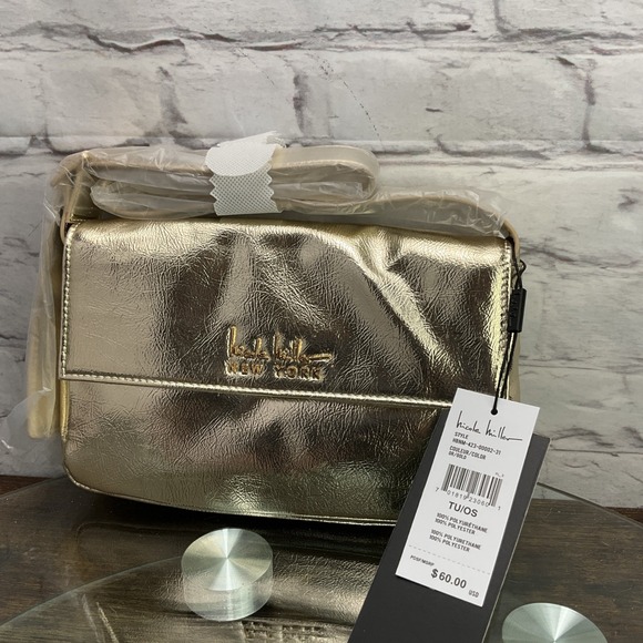 Nicole Miller Gold Vegan Leather Handbag Shoulder Bag NWT $60 - Picture 1 of 11